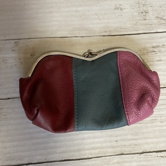 Like New Elophina Tricolor Leather Kiss Lock Make Up Pouch - Picture 6 of 13